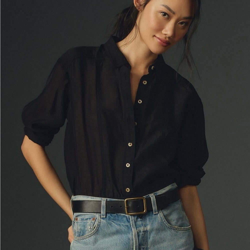 NWT Anthropologie Pilcro Black Buttondown Blouse Bodysuit, Size XS